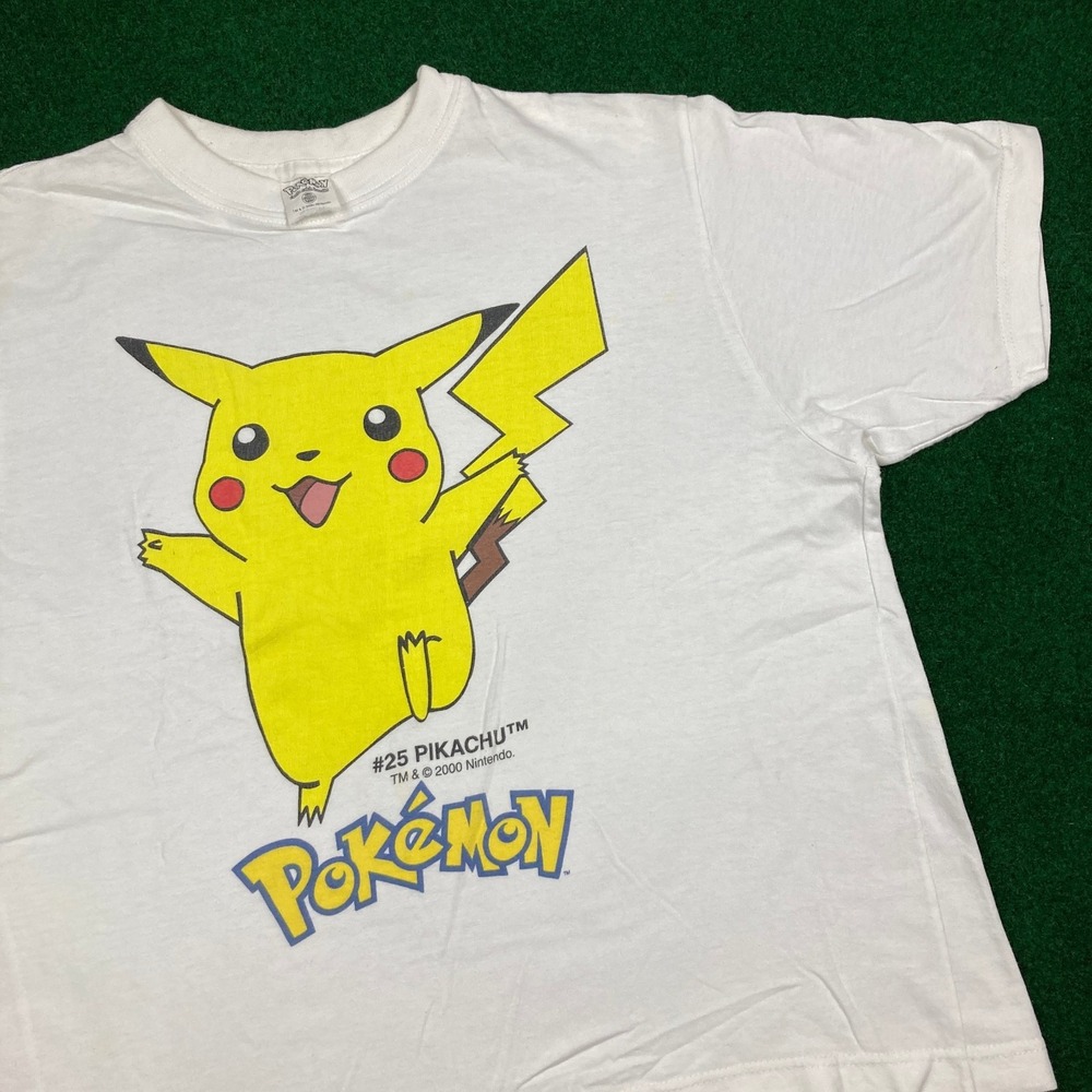 Vintage Pokemon Pikachu Shirt Mens M White 2000 Nintendo Cartoon Anime Y2K Tee